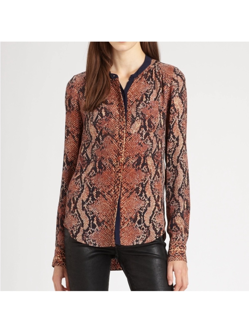 Rebecca Taylor Python‎ Henley Silk Blouse Size 4